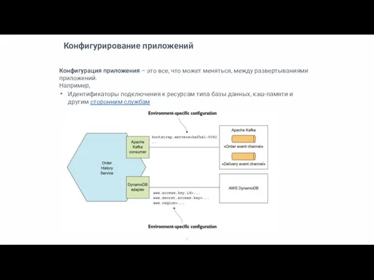 Конфигурирование приложений Конфигурация приложения – это все, что может меняться, между развертываниями