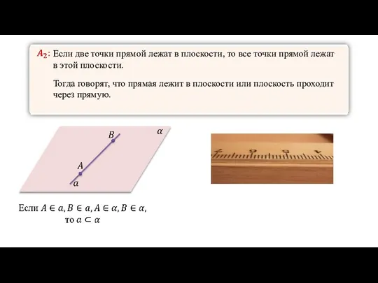 Если две точки прямой лежат в плоскости, то все точки прямой лежат