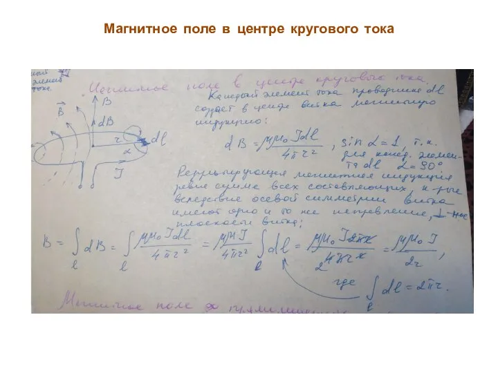 Магнитное поле в центре кругового тока