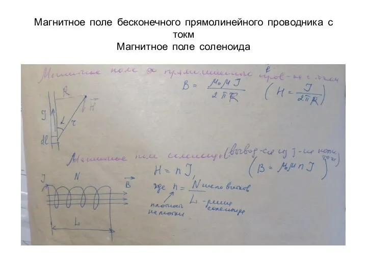 Магнитное поле бесконечного прямолинейного проводника с токм Магнитное поле соленоида