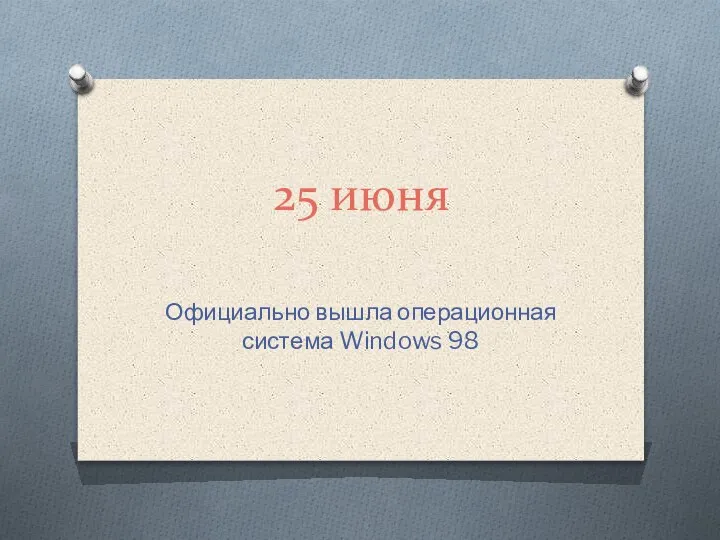 25 июня Официально вышла операционная система Windows 98