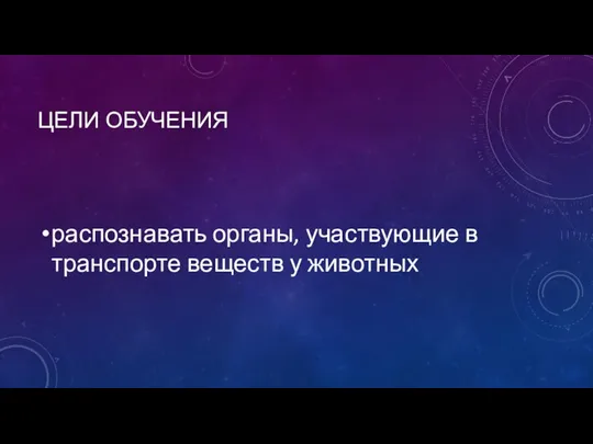 ЦЕЛИ ОБУЧЕНИЯ распознавать органы, участвующие в транспорте веществ у животных