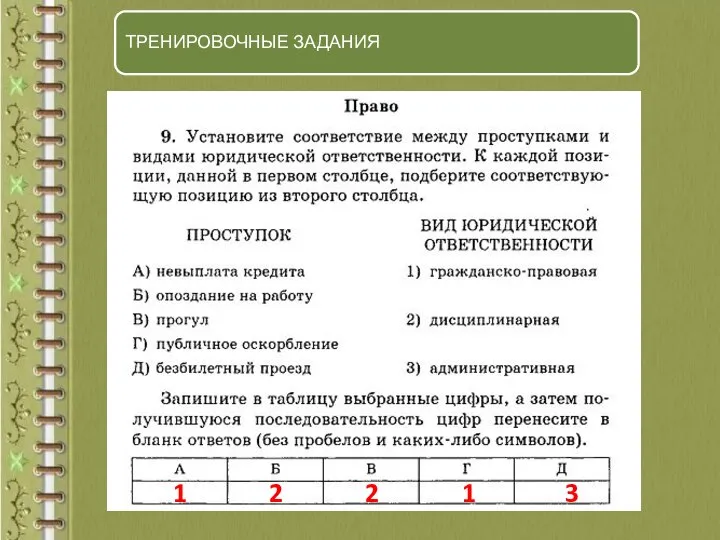 ТРЕНИРОВОЧНЫЕ ЗАДАНИЯ 1 2 2 1 3