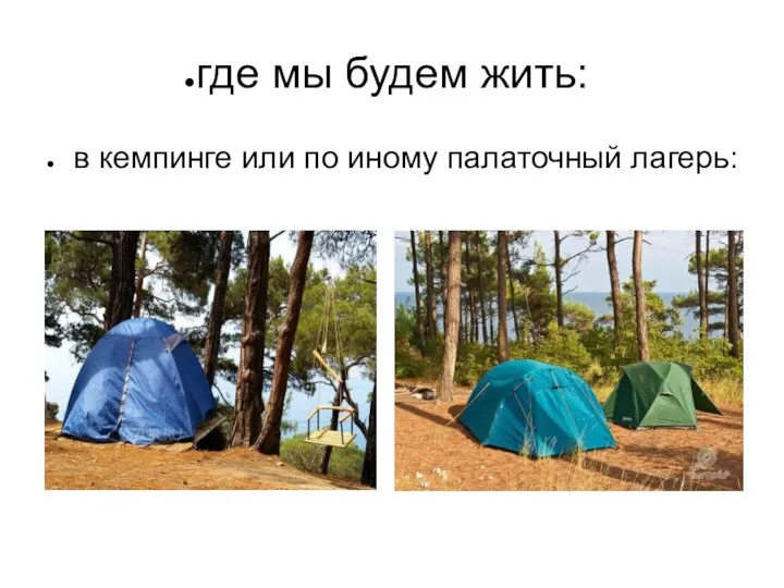 где мы будем жить: в кемпинге или по иному палаточный лагерь: