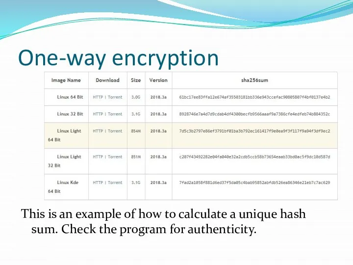 One-way encryption This is an example of how to calculate a unique