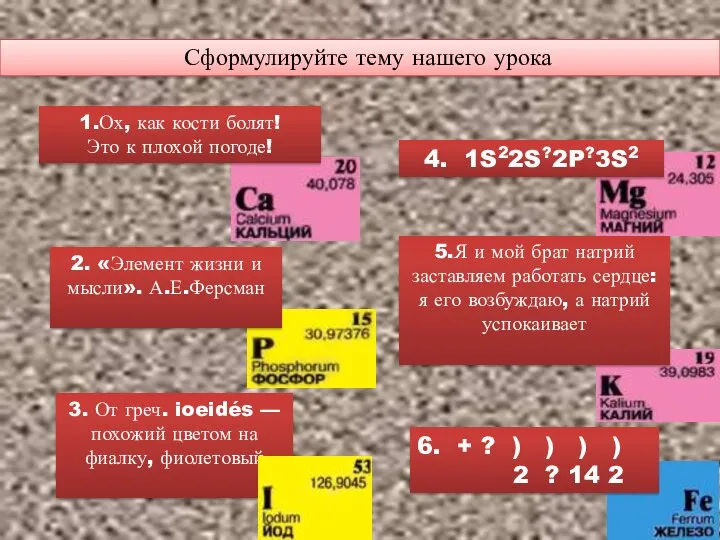 Сформулируйте тему нашего урока 1.Ох, как кости болят! Это к плохой погоде!