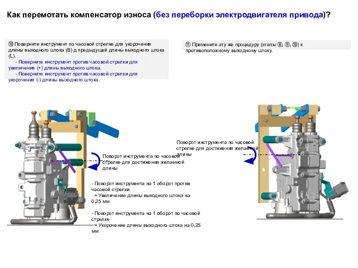 ⑩ Поверните инструмент по часовой стрелке для укорочения длины выходного штока (B)