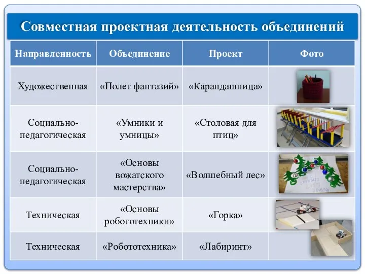 Совместная проектная деятельность объединений