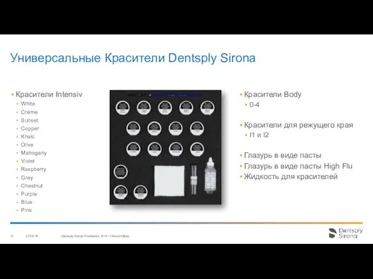 Универсальные Красители Dentsply Sirona 27/04/18 Dentsply Sirona Prosthetics 2016 / Clinical Affairs