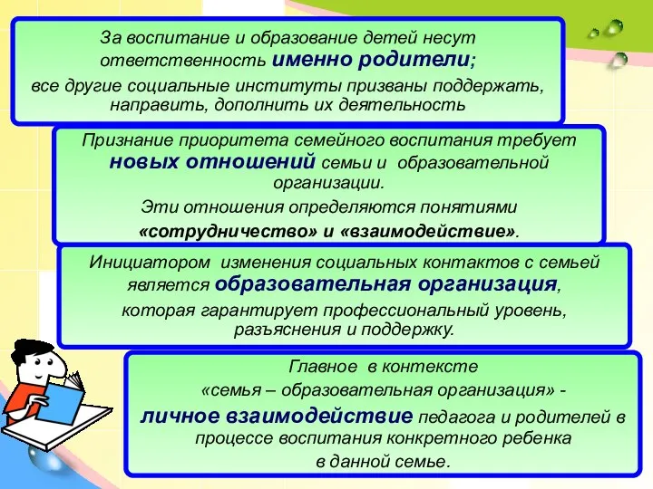 За воспитание и образование детей несут ответственность именно родители; все другие социальные