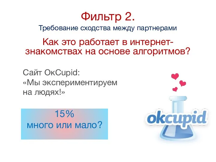 Фильтр 2. Требование сходства между партнерами Как это работает в интернет-знакомствах на