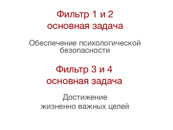 Фильтр 1 и 2 основная задача Обеспечение психологической безопасности Фильтр 3 и