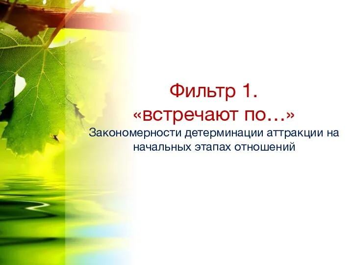 Фильтр 1. «встречают по…» Закономерности детерминации аттракции на начальных этапах отношений