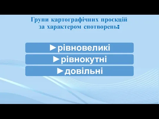 Групи картографічних проєкцій за характером спотворень: