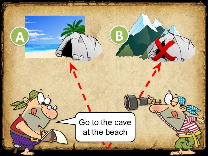 Go to the cave at the beach A B