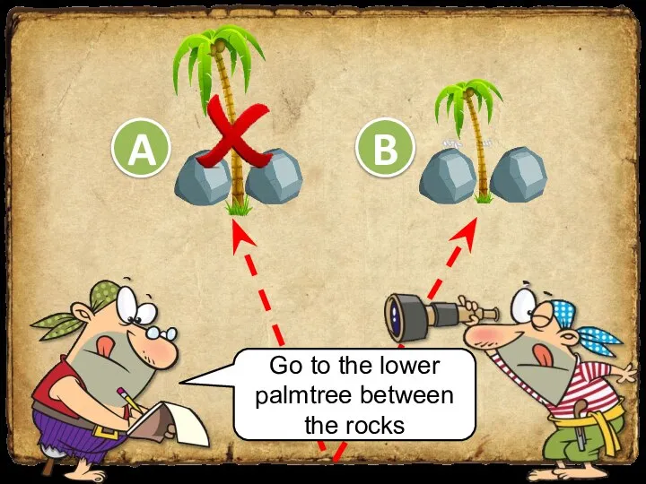 Go to the lower palmtree between the rocks B A
