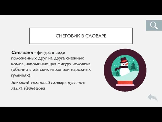 СНЕГОВИК В СЛОВАРЕ Снеговик - фигура в виде положенных друг на друга