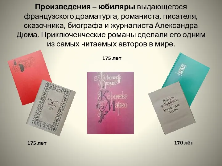 Произведения – юбиляры выдающегося французского драматурга, романиста, писателя, сказочника, биографа и журналиста