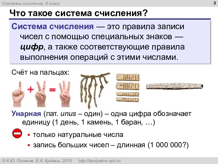 Что такое система счисления? Система счисления — это правила записи чисел с