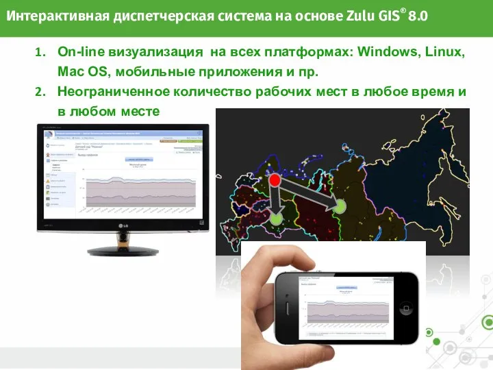 Интерактивная диспетчерская система на основе Zulu GIS® 8.0 On-line визуализация на всех