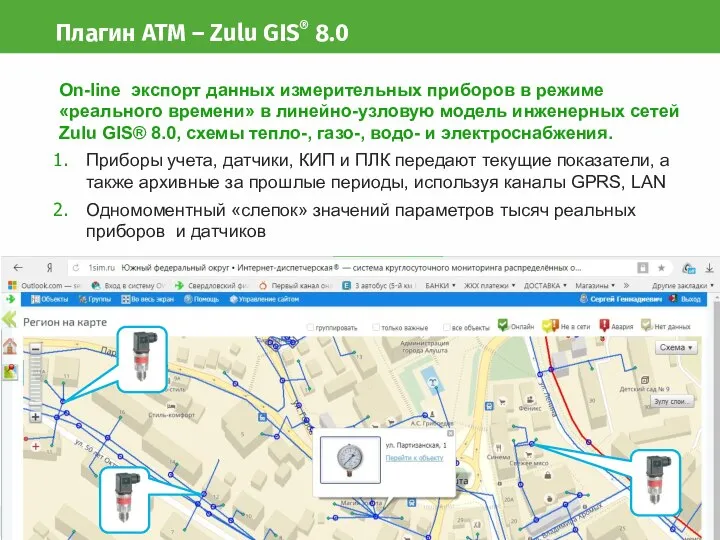 Плагин АТМ – Zulu GIS® 8.0 On-line экспорт данных измерительных приборов в