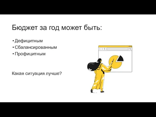 Бюджет за год может быть: Дефицитным Сбалансированным Профицитным Какая ситуация лучше?