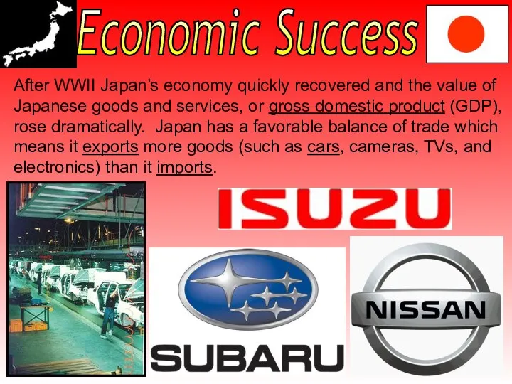 After WWII Japan’s economy quickly recovered and the value of Japanese goods