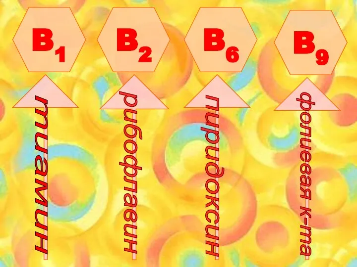 B1 B2 B6 B9 тиамин рибофлавин пиридоксин фолиевая к-та