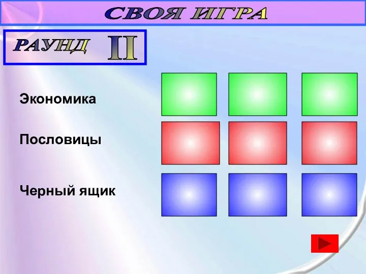 СВОЯ ИГРА 20 40 60 РАУНД II 20 40 60 20 40 60