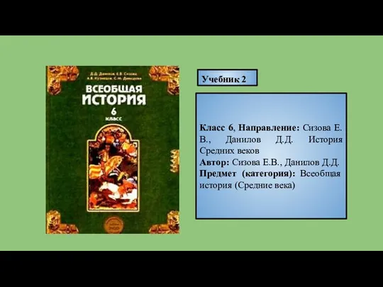 Класс 6, Направление: Сизова Е.В., Данилов Д.Д. История Средних веков Автор: Сизова