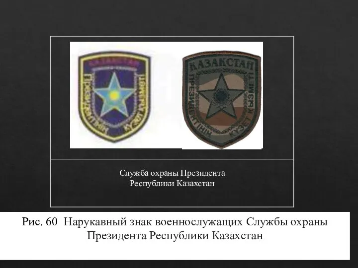 Рис. 60. Нарукавный знак военнослужащих Службы охраны Президента Республики Казахстан