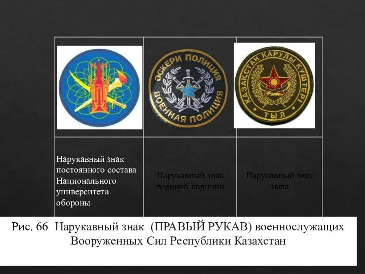Рис. 66. Нарукавный знак (ПРАВЫЙ РУКАВ) военнослужащих Вооруженных Сил Республики Казахстан