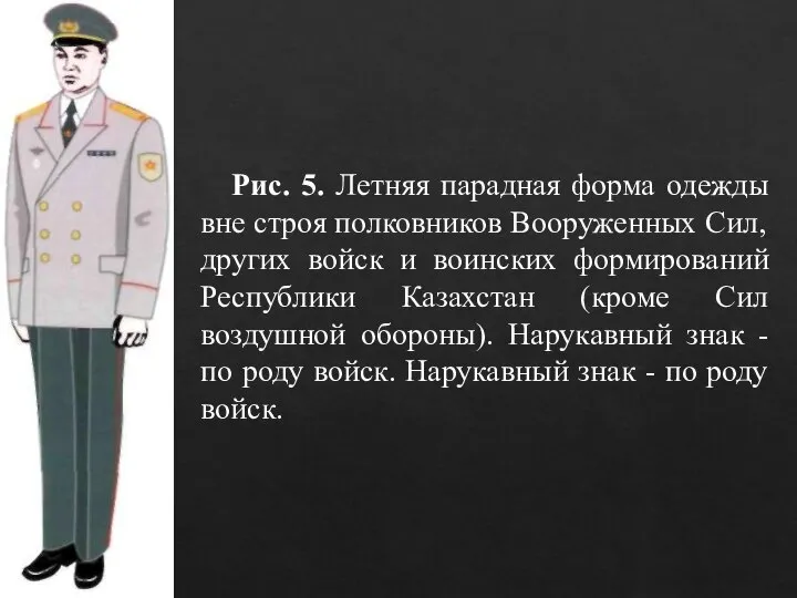 Рис. 5. Летняя парадная форма одежды вне строя полковников Вооруженных Сил, других