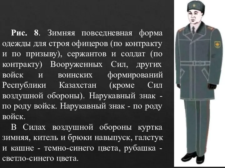 Рис. 8. Зимняя повседневная форма одежды для строя офицеров (по контракту и