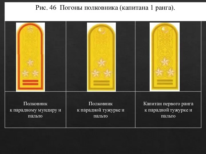 Рис. 46. Погоны полковника (капитана 1 ранга).