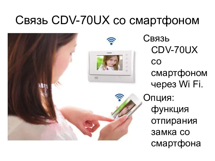 Связь CDV-70UX со смартфоном Связь CDV-70UX со смартфоном через Wi Fi. Опция: