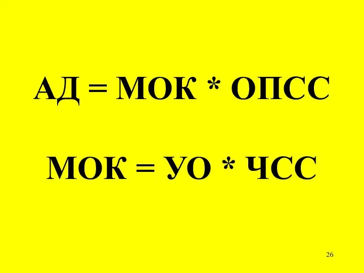 АД = МОК * ОПСС МОК = УО * ЧСС