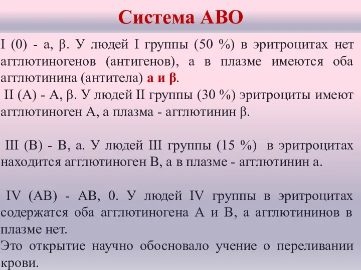 I (0) - а, β. У людей I группы (50 %) в