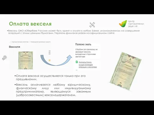 Вексель ОАО «Сбербанк России» может быть принят к оплате в любом Банке,