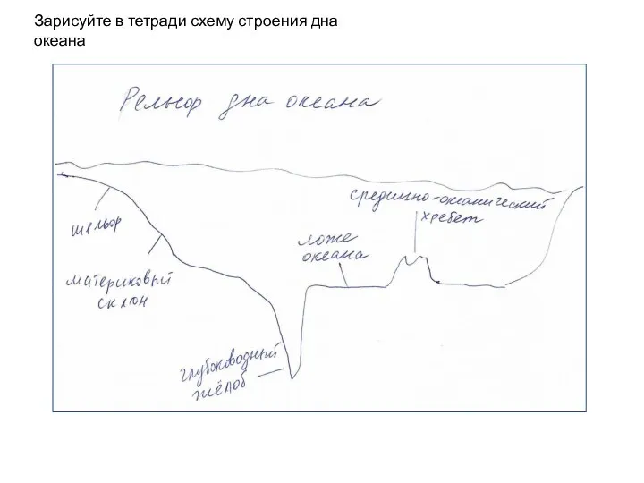 Зарисуйте в тетради схему строения дна океана