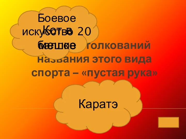 Одно из толкований названия этого вида спорта – «пустая рука» Каратэ Кот