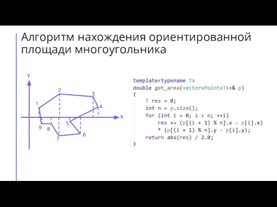 Алгоритм нахождения ориентированной площади многоугольника Y X 1 2 3 4 5 6 7 8 9