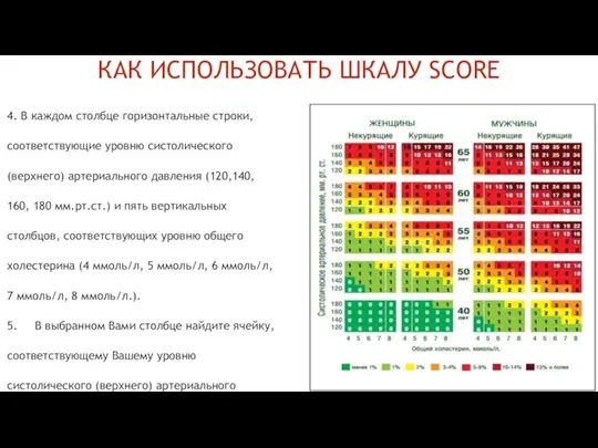 КАК ИСПОЛЬЗОВАТЬ ШКАЛУ SCORE 4. В каждом столбце горизонтальные строки, соответствующие уровню