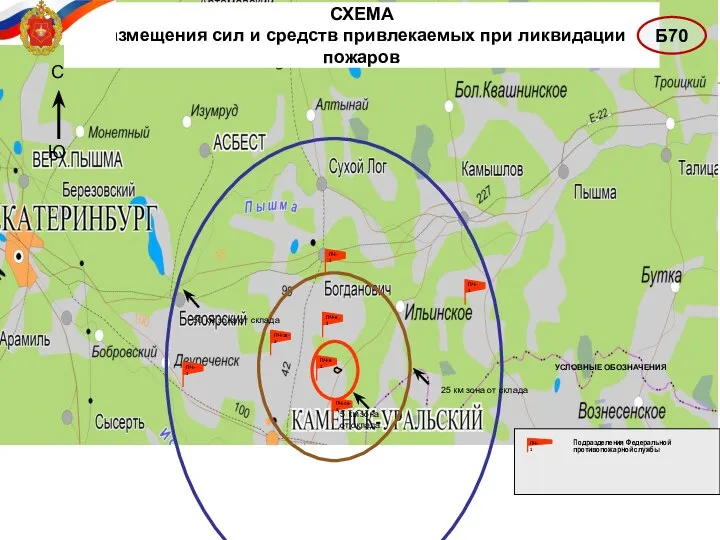 С Ю УСЛОВНЫЕ ОБОЗНАЧЕНИЯ СХЕМА размещения сил и средств привлекаемых при ликвидации