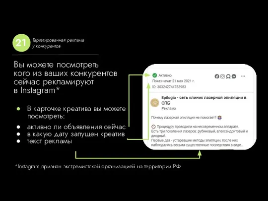 В карточке креатива вы можете посмотреть: активно ли объявления сейчас в какую