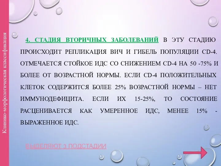 4. СТАДИЯ ВТОРИЧНЫХ ЗАБОЛЕВАНИЙ В ЭТУ СТАДИЮ ПРОИСХОДИТ РЕПЛИКАЦИЯ ВИЧ И ГИБЕЛЬ