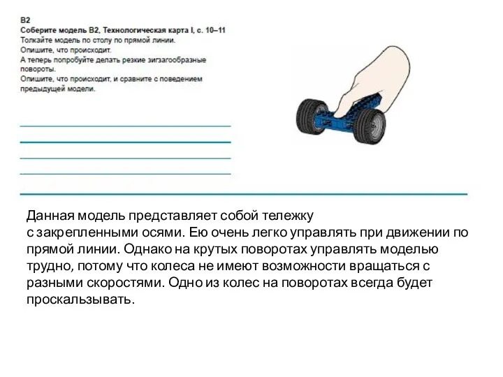 Данная модель представляет собой тележку с закрепленными осями. Ею очень легко управлять