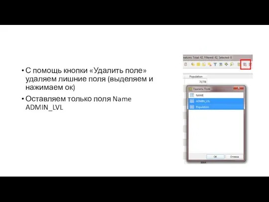 С помощь кнопки «Удалить поле» удаляем лишние поля (выделяем и нажимаем ок)