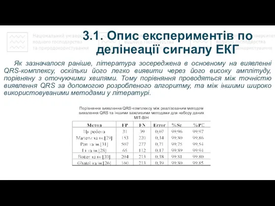 3.1. Опис експериментів по делінеації сигналу ЕКГ Як зазначалося раніше, література зосереджена