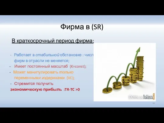 Фирма в (SR) В краткосрочный период фирма: Работает в стабильной обстановке :